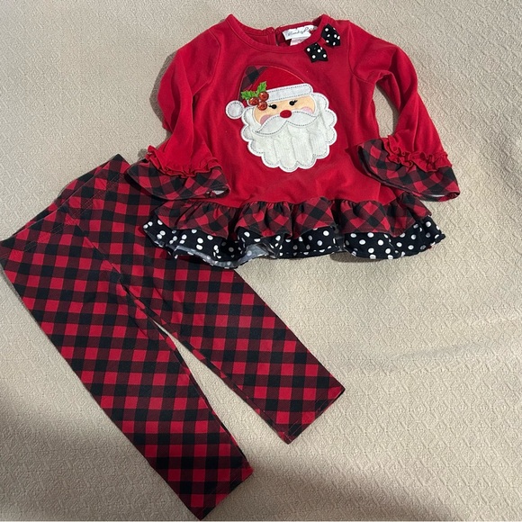 Emily Rose Red Plaid Ruffle Santa Top and pants size 18 mos - Picture 3 of 5